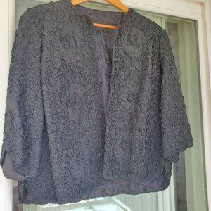 Vintage Black Floral Ribbon Bolero Shrug